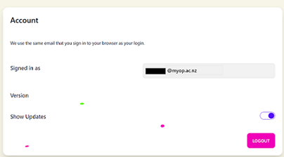 Helperbird account page showing @myop.ac.nz email when logged in